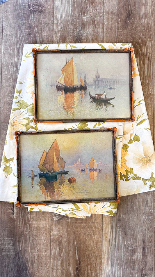 Vintage Venetian Boat Prints by A. De Breanski Jnr: Framed Set of Two