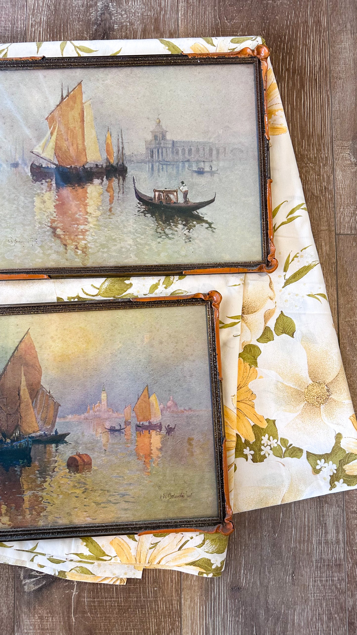 Vintage Venetian Boat Prints by A. De Breanski Jnr: Framed Set of Two