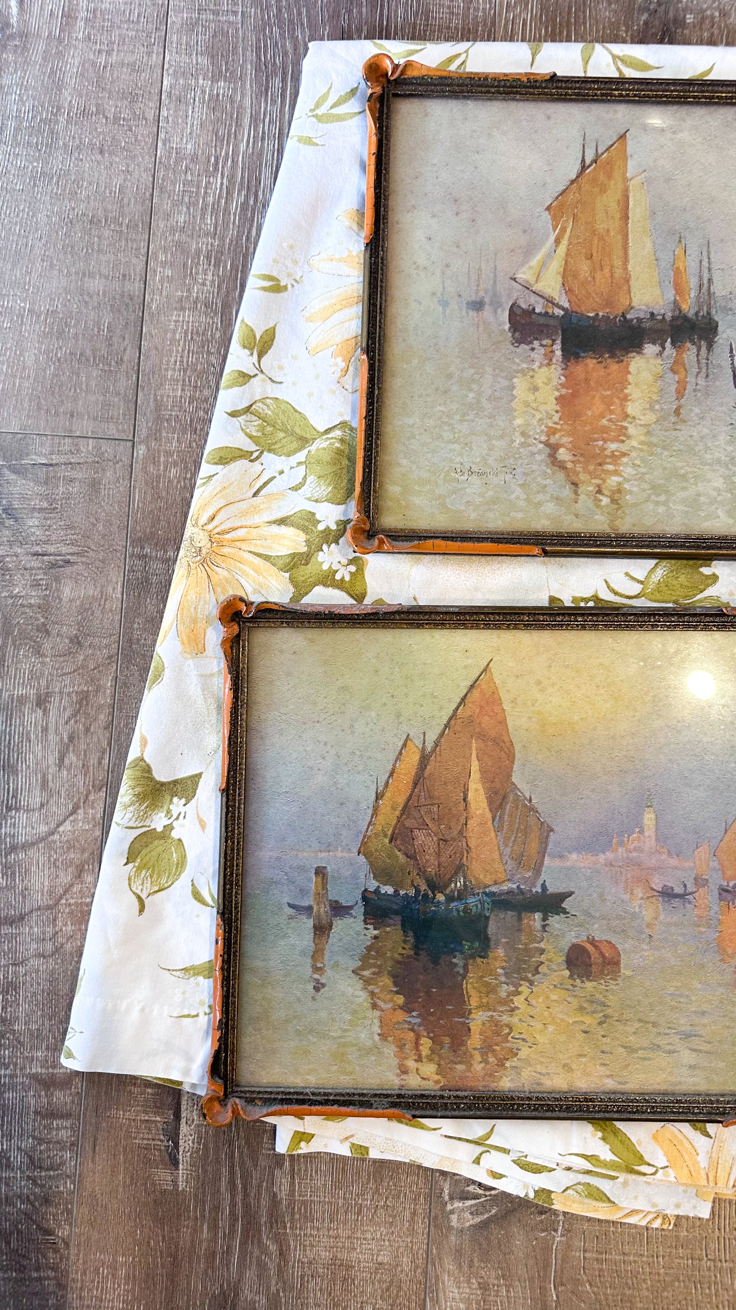 Vintage Venetian Boat Prints by A. De Breanski Jnr: Framed Set of Two
